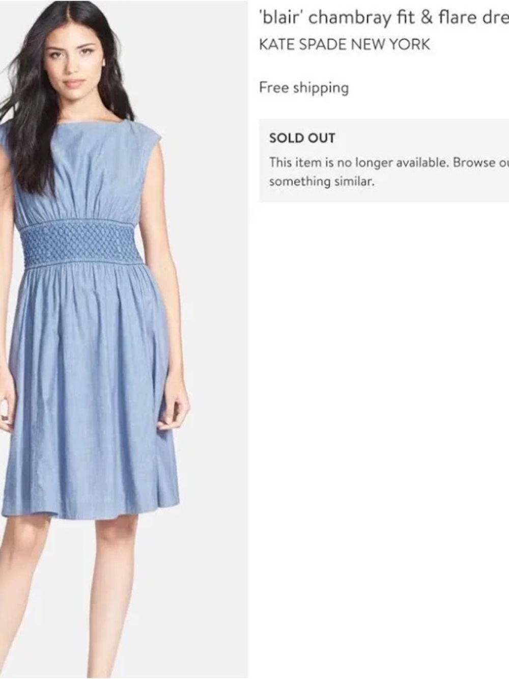 kate spade Blue Chambray Smocked Fit & Flare Dress 6